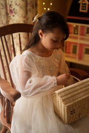 Alyssa Girls Ivory Long Sleeve Dress - Full Length - A Little Lacey