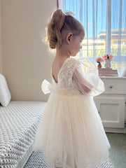 Alyssa White Flower Girls Dress - A Little Lacey