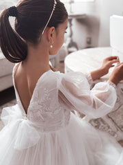 Alyssa Girls Long Sleeve Dress - Full Length - A Little Lacey