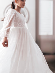 Alyssa Girls Long Sleeve Dress - Full Length - A Little Lacey