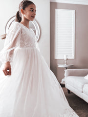 Alyssa Girls Long Sleeve Dress - Full Length - A Little Lacey