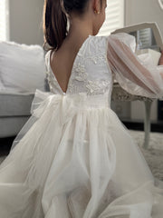 Alyssa Girls Ivory Long Sleeve Dress - Full Length - A Little Lacey