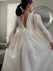 Alyssa Girls Ivory Long Sleeve Dress - Full Length - A Little Lacey