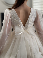 Alyssa Girls Ivory Long Sleeve Dress - Full Length - A Little Lacey