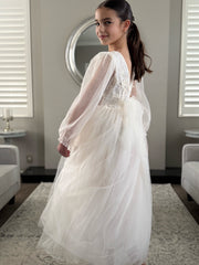 Alyssa Girls Ivory Long Sleeve Dress - Full Length - A Little Lacey