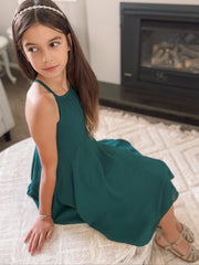 Anna Girls Hi Low Dress - Forest Green - A Little Lacey