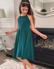 Anna Girls Hi Low Dress - Forest Green - A Little Lacey
