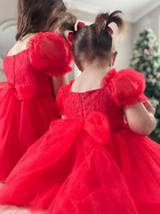 Annabella Red Girls Christmas Dress - SIZE 5 & 7 - A Little Lacey