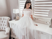 Annalise Girls White Short Sleeve Dress - A Little Lacey