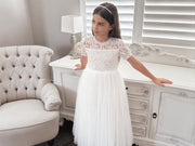 Annalise Girls White Short Sleeve Dress - A Little Lacey