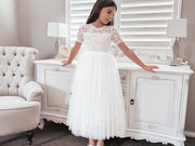 Annalise Girls White Short Sleeve Dress - A Little Lacey