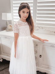 Annalise Girls White Short Sleeve Dress - A Little Lacey