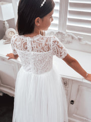 Annalise Girls White Short Sleeve Dress - A Little Lacey