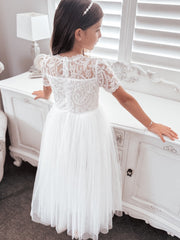 Annalise Girls White Short Sleeve Dress - A Little Lacey