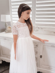 Annalise Girls White Short Sleeve Dress - A Little Lacey