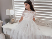 Annalise Girls White Short Sleeve Dress - A Little Lacey