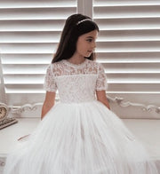 Annalise Girls White Short Sleeve Dress - A Little Lacey