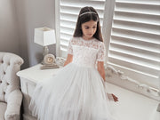 Annalise Girls White Short Sleeve Dress - A Little Lacey