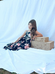 Ava Girls Floral Maxi Dress Navy Blue - A Little Lacey