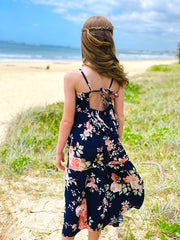 Ava Girls Floral Maxi Dress Navy Blue - A Little Lacey