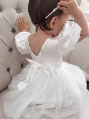 Belle Girls White Satin Dress Last Size 7 & 8 - A Little Lacey