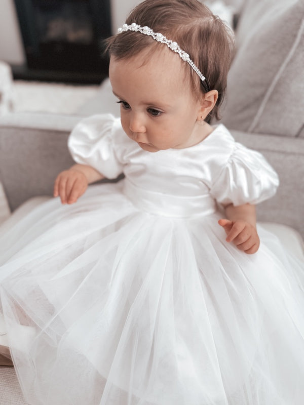 Bella Puff Sleeve Flower Girl Dress - Girls White Dresses