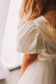 Bella Girls White Satin Dress - A Little Lacey