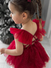Belle Red Sparkle Baby Romper - A Little Lacey