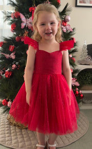 Belle Girls Red Sparkle Christmas Dress - A Little Lacey