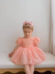 Blush Peach Girls Pigtail Bows - A Little Lacey