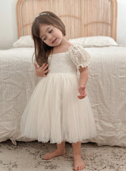 Callista Puff Sleeve Ivory Dress - A Little Lacey