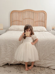 Callista Puff Sleeve Ivory Dress - A Little Lacey