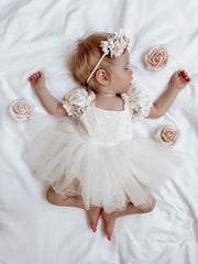 Callista Puff Sleeve Ivory Baby Dress - A Little Lacey