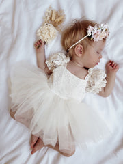 Callista Puff Sleeve Ivory Baby Dress - A Little Lacey