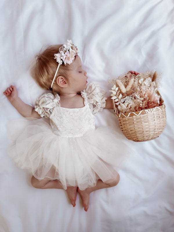 Callista Puff Sleeve Ivory Baby Dress - Baby Rompers