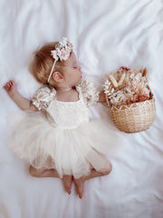 Callista Puff Sleeve Ivory Baby Dress - A Little Lacey