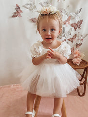 Callista Puff Sleeve White Baby Dress - A Little Lacey