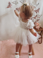 Callista Puff Sleeve White Baby Dress - A Little Lacey