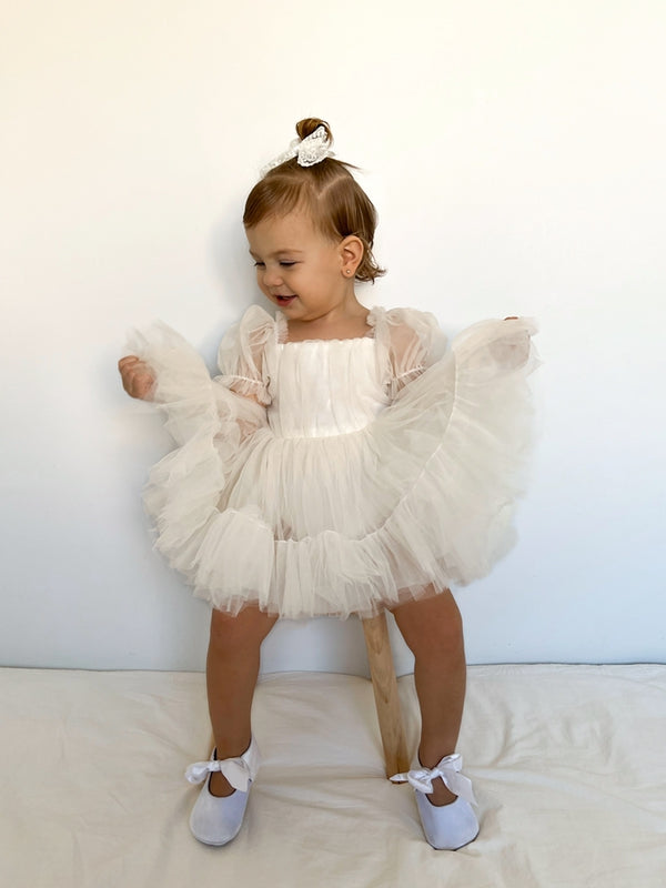Charlotte Ivory Puff Sleeve Romper - Baby Rompers