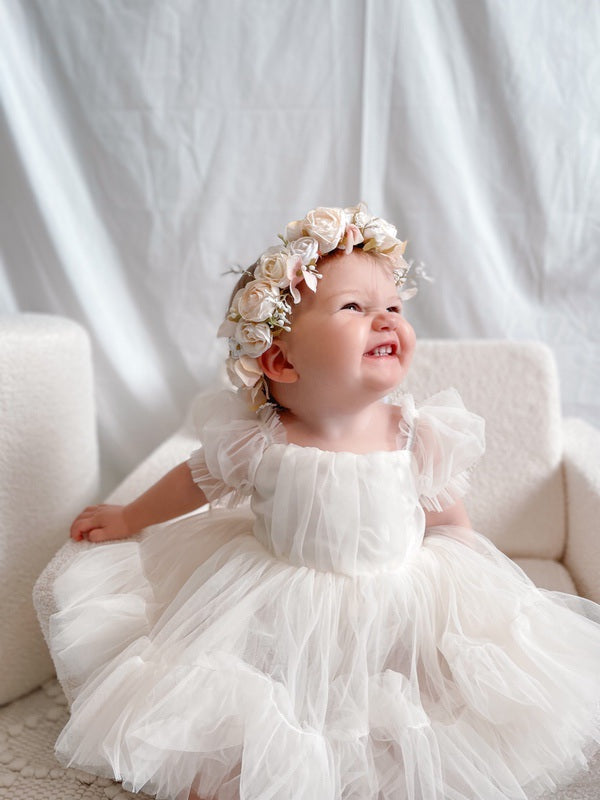 Charlotte Ivory Puff Sleeve Romper - Baby Dresses
