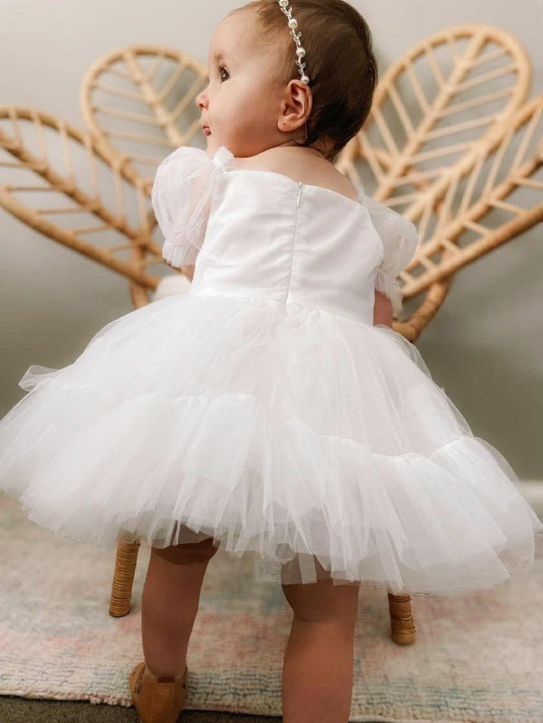 Charlotte White Puff Sleeve Romper - Baby Dresses