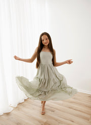 Clara Chiffon Girls Maxi Dress Sage Green - A Little Lacey