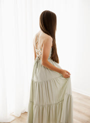 Clara Chiffon Girls Maxi Dress Sage Green - A Little Lacey