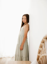Clara Chiffon Girls Maxi Dress Sage Green - A Little Lacey