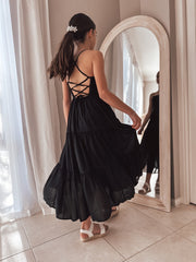 Clara Chiffon Girls Maxi Dress Black - A Little Lacey