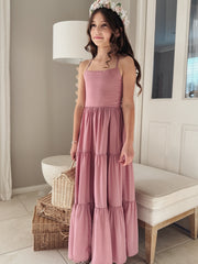 Clara Chiffon Girls Maxi Dress Dusty Rose - A Little Lacey
