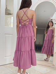 Clara Chiffon Girls Maxi Dress Mauve - A Little Lacey
