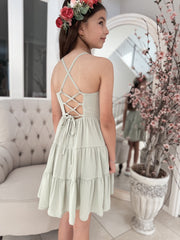 Phoebe Chiffon Girls Dress Sage Green - A Little Lacey