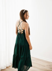 Clara Chiffon Girls Maxi Dress Forest Green - A Little Lacey