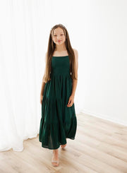 Clara Chiffon Girls Maxi Dress Forest Green - A Little Lacey